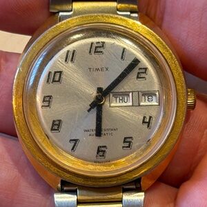 Timex Large Vintage Gold Men's Automatic Watch with Day-Date